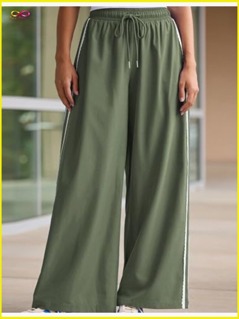 Wide Leg Sweatpants Side Stripe Crochet Drawstring Casual Track Palazzo Pockets - Picture 3 of 7